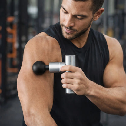 Person using the Ontruve Mini Massage Gun for muscle relief